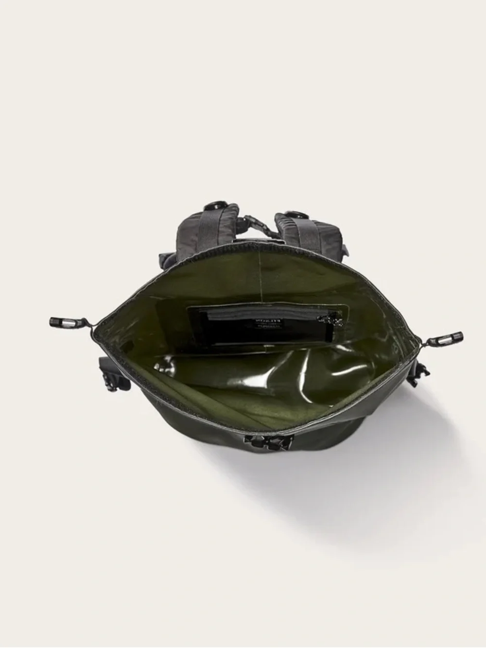 Filson Olive Green Roll-Top Backpack with Black Accents